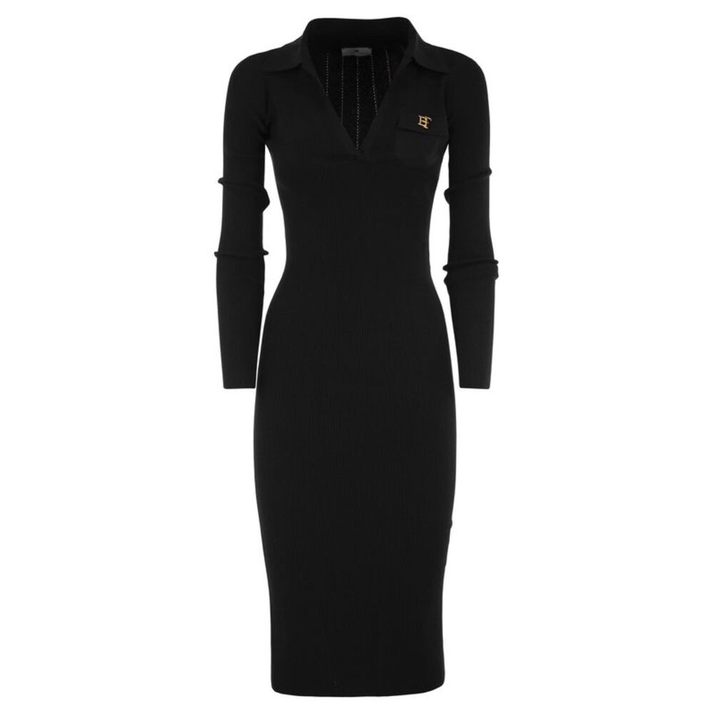 Elisabetta Franchi Women Ribbed Knit Midi Dress With Logo Detail
